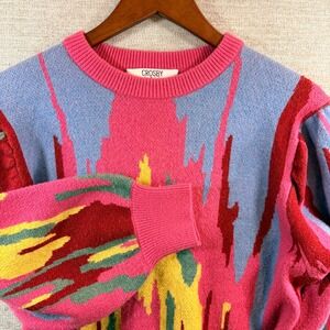 Retro 80s 90s Coogi Style Soft Cozy Cosby Sweater Abstract Colorful Grandpa Med